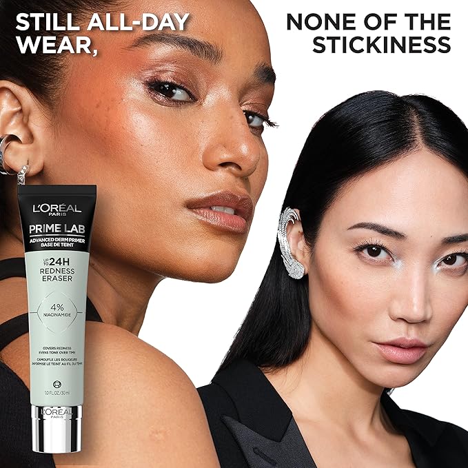 L'Oreal Paris Prime Lab Up to 24H Redness Eraser Face Primer Infused with Niacinamide to Reduce Face Redness and Extend Makeup Wear, 1.01 Fl Oz-BrightBean Baby