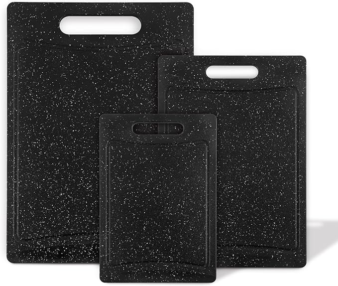 COOK WITH COLOR Non-Slip Cutting Board Set – Kitchen Essentials with Easy Grip Handle for Meat, Veggies, and Fruits, 3 Cutting Boards, Speckled Black