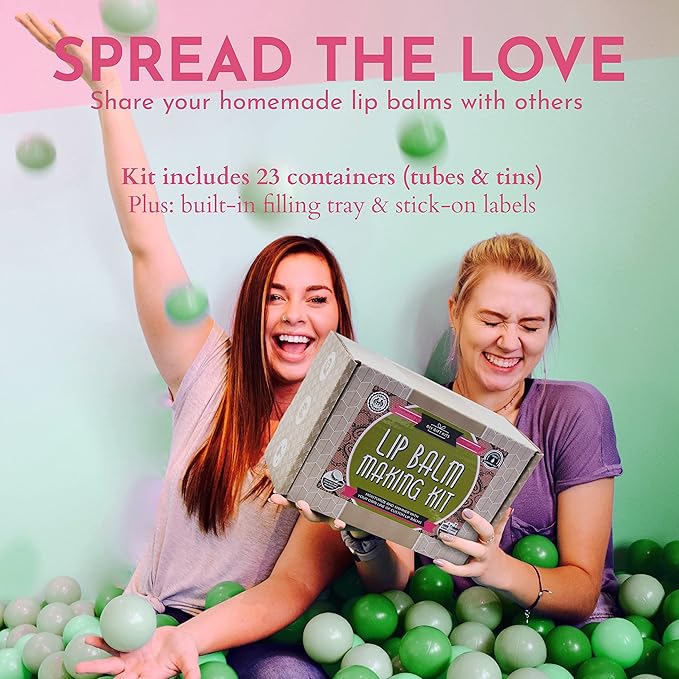 DIY Gift Kits 73-Piece DIY Lip Balm Kit | Includes All Natural & Organic Essential Oils, Shea Butter, Filling Tray & More | Makes 23 Homemade Lip Balms | for Dry & Chapped Lips | for Kids & Adults-BrightBean Baby