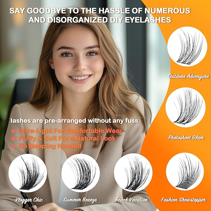 Fluffy Lash Clusters - 360Pcs Natural 0.05D Eyelash Clusters, Left & Right Eyelashes, Urtra Lightweight Cat Eye Clusters for Starter DIY at Home(Eyelashes Only）-BrightBean Baby