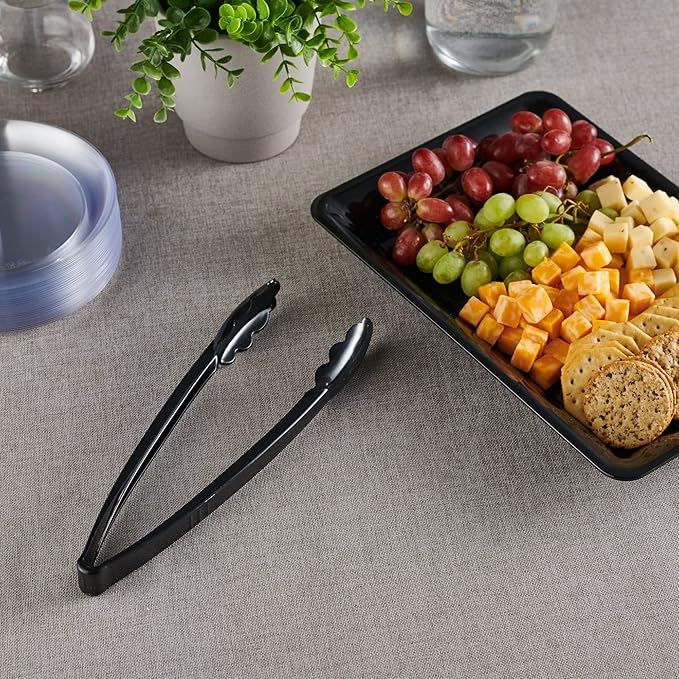 [Black Tongs 12'' Inches] Plasticpro 12'' Serving Tongs Heavy Duty Reusable Kitchen and BBQ Black Serving Tongs for party's, Caterings, Events, Buffet, Weddings, And every Day use Pack of 12
