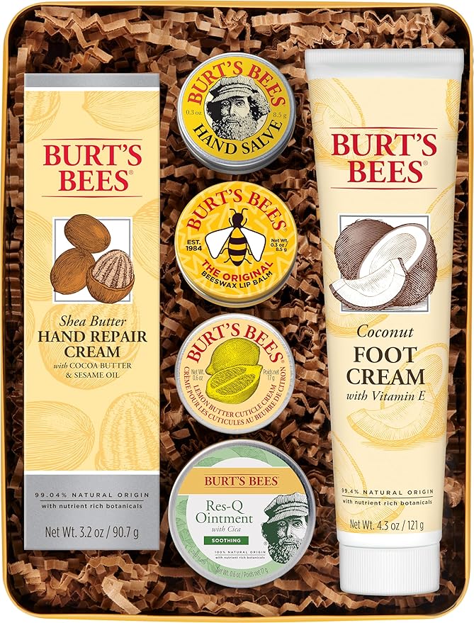 Burt's Bees Back to School Gifts Ideas, 6 Dorm Body Care College Dorm Products, Classics Set -Original Beeswax Lip Balm, Cuticle Cream, Hand Salve, Res-Q Ointment, Hand Repair Cream & Foot Cream-BrightBean Baby