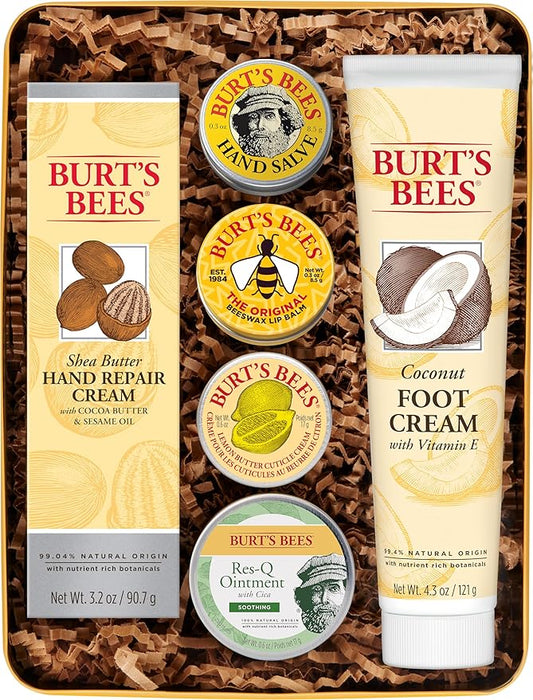 Burt's Bees Back to School Gifts Ideas, 6 Dorm Body Care College Dorm Products, Classics Set -Original Beeswax Lip Balm, Cuticle Cream, Hand Salve, Res-Q Ointment, Hand Repair Cream & Foot Cream-BrightBean Baby