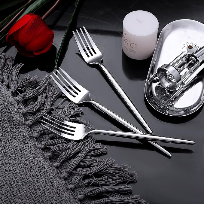 U-QE 180Pcs Silver Plastic Forks, Disposable Heavy Duty Plastic Forks, Heavyweight Silver Plastic Silverware, Plastic Flatware Perfect For Parties, Weddings and Other Daily Events