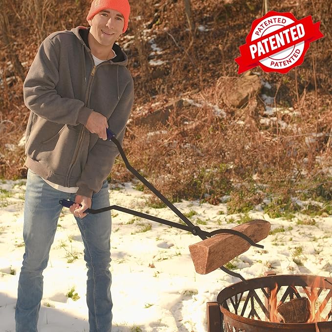 40" Fire Log Tongs Firewood Grabber and Fire Poker Set,Large Fire Pit Tool Outdoor/Indoor Bonfire Campfire Backyard Deck Camping Log Grabber Rustproof Safely Moves Firewood