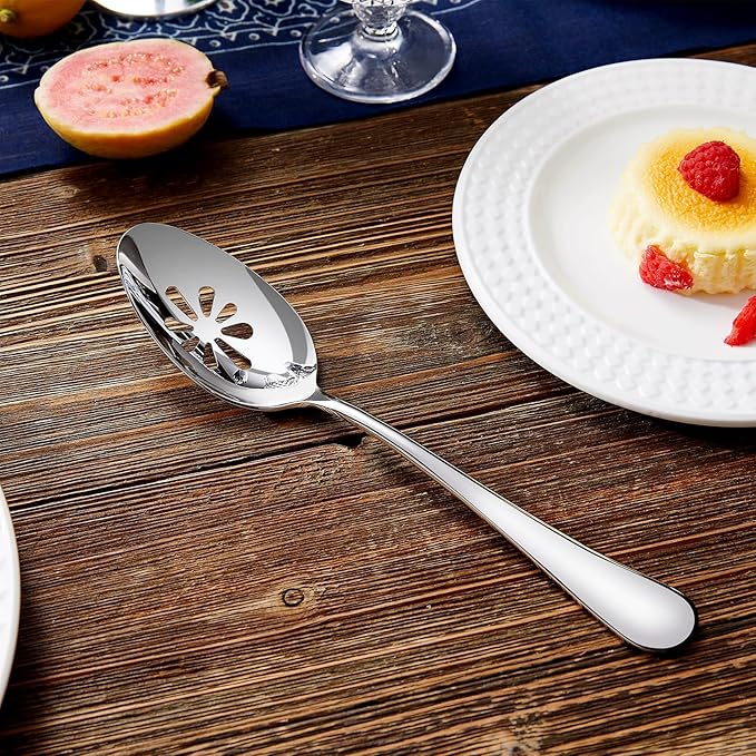 KEAWELL Premium Verona 4-Piece 9 inch Spoon Set – 18/10 Stainless Steel, Heavy-Duty Mirror-Finished Flatware for Daily Meals, Hosting and Special Occasions (4, Serving Spoons and Slotted Spoons)