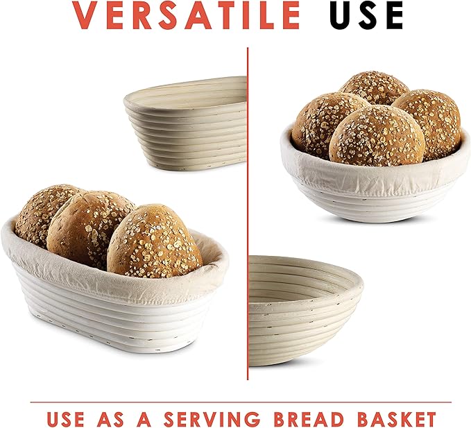 Banneton Bread Proofing Basket [Set of 2 ] Round 9 Inch Handmade Rattan Baskets and Liners for Sourdough