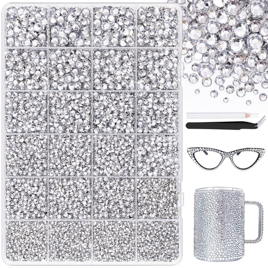 25000Pcs Resin Jelly Rhinestones with Tweezers for Crafting, 2-6mm Mixed Sizes (Clear) Non Hotfix Flatback Gems, Bedazzling Crystal for DIY Crafts Clothing Tumblers Mugs Shoes Decor Nail Art-BrightBean Baby