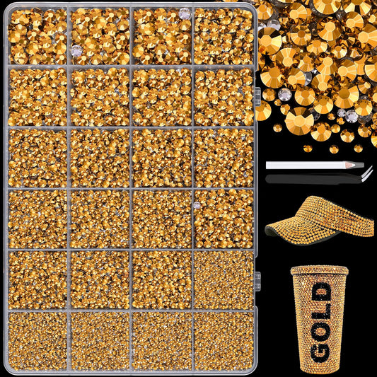 25000Pcs Resin Jelly Rhinestones with Tweezers for Crafting, 2-6mm Mixed Sizes (Copper Gold) Non Hotfix Flatback Gems, Bedazzling Crystal for DIY Crafts Clothing Tumblers Mugs Shoes Nail Art-BrightBean Baby