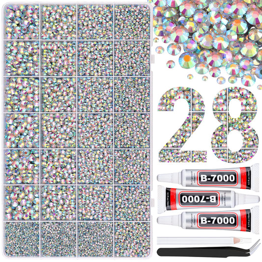 30000Pcs Resin Rhinestones for Bedazzling with 3Pcs B7000 Jewelry Glue, AB Flatback Gems Rhinestones for Crafting, Clothing Tumblers Mugs Shoes Fabric Decor Nail Art-BrightBean Baby