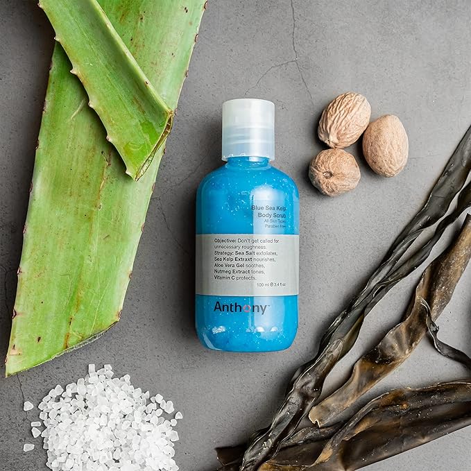 Anthony Exfoliating Body Scrub – Sea Salt, Vitamin C, And Aloe Vera Deep Cleans, Smooths Rough Patches & Soothes and Protects Skin – Blue Sea Kelp Body Wash 3.4 Fl Oz-BrightBean Baby