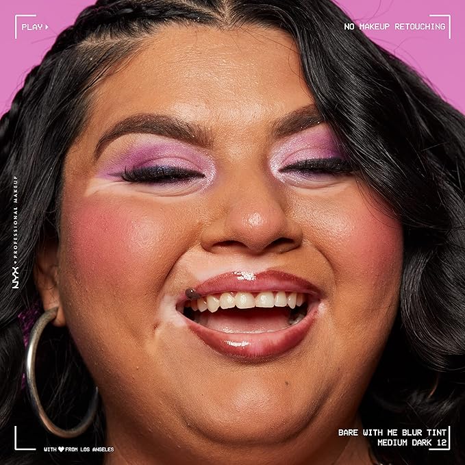 NYX PROFESSIONAL MAKEUP Bare With Me Blur Skin Tint Foundation Make Up with Matcha, Glycerin & Niacinamide - Medium Dark-BrightBean Baby