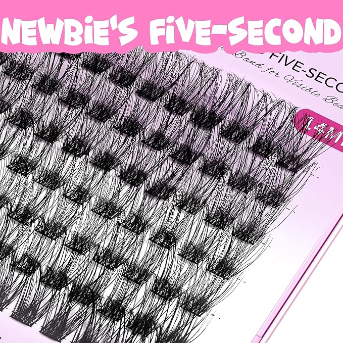 VEYESBEAUTY Lash Clusters Individual Eyelash Extensions Thin & Invisible Band DIY False Eyelashes for Self-application Newbie's Five-Second Series Wispy Lash Tray, Boldeye 10mm Single Length-BrightBean Baby