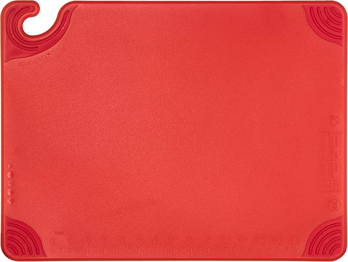 San Jamar Saf-T-Grip Plastic Cutting Board with Safety Hook, 15" x 20" x 0.5", Red