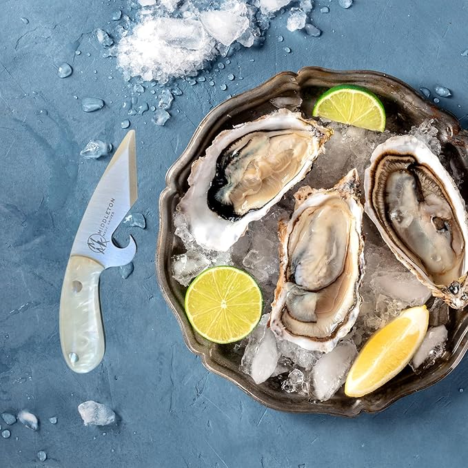 Middleton Made Knives Brew Shucker, Oyster Shucking Knife with Bottle Opener, Handmade & Professional Shucker Tool, USA Made, Pearl