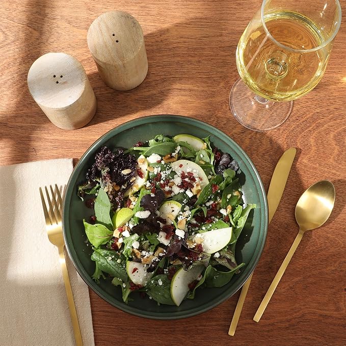 Gibson Elite Beckett 4-Piece 9 Inch Dinner Plate Bowl Set – Reactive Glaze Stoneware – Shallow Serving Pasta Bowls (Blate) – Wide-Rim Round Shape – Microwave & Dishwasher Safe - Green