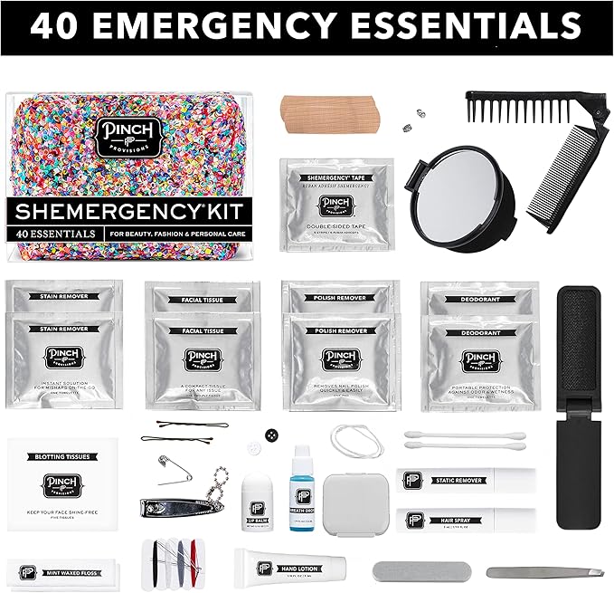 Pinch Provisions Shemergency Kit for Her, 40 Emergency Essential Items, Compact, Multi-Functional Pouch, Gift for Women, Birthday, Bachelorette Parties, and More!-BrightBean Baby