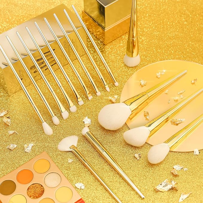 DUcare Makeup Brushes 15Pcs Makeup Brush Set with Holder Premium Synthetic Powder Foundation Contour Blush Concealer Eye Shadow Blending Liner Make Up Brush Kit gold-silver-BrightBean Baby