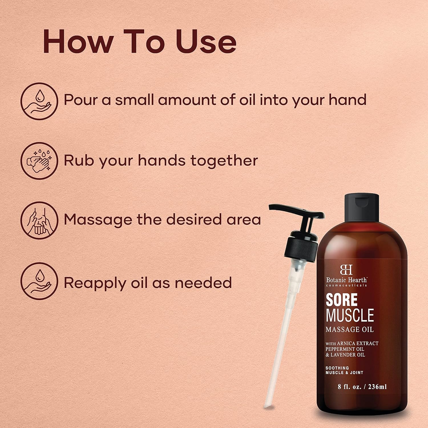 Botanic Hearth Sore Muscle Massage Oil | with Arnica Montana Extract and Essential Oils | Warming and Relaxing | Soothes Tired Sore Muscles and Joints, 8 Fl Oz-BrightBean Baby