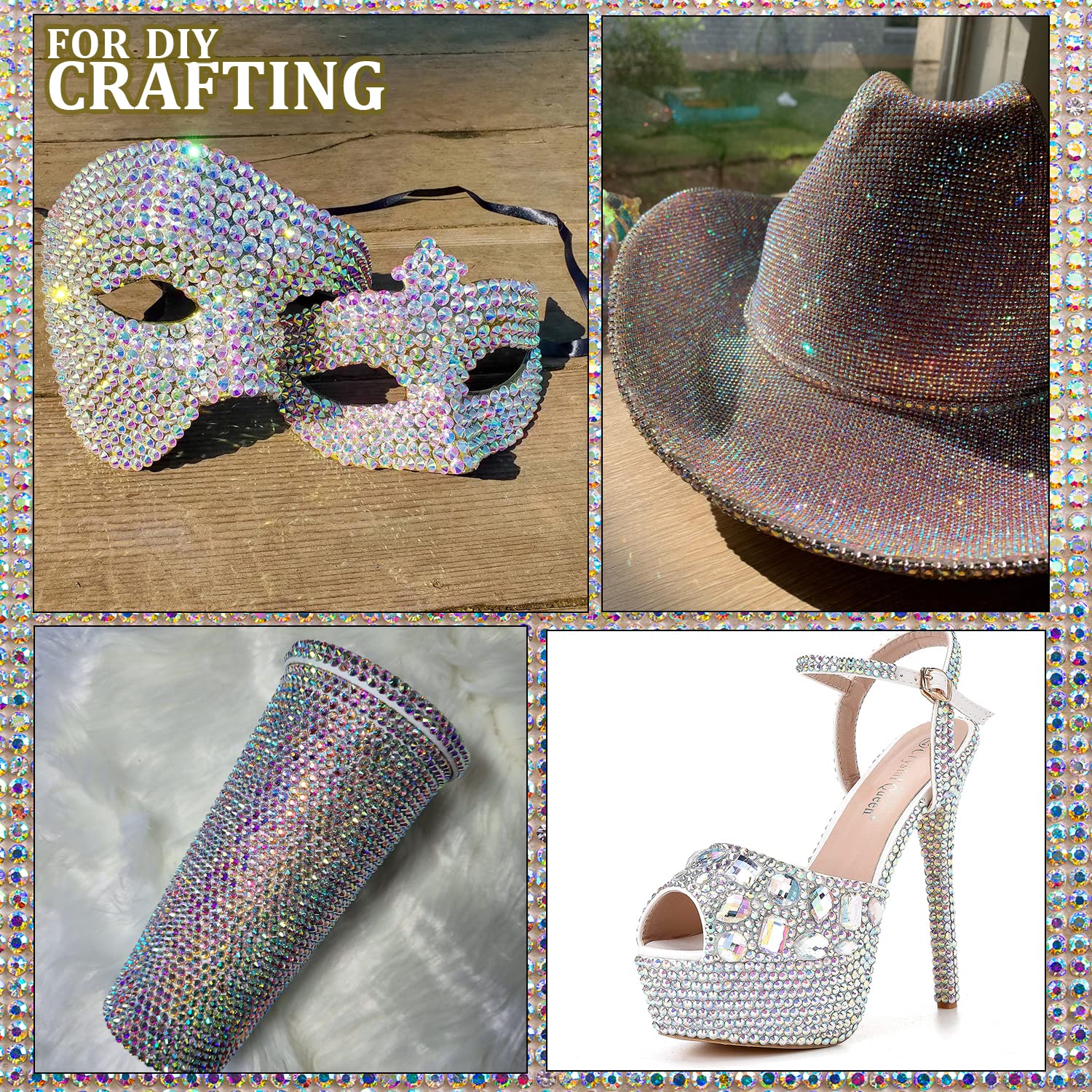 One Pack 2000 Pcs of Flatback Round AB Crystal Rhinestones 6 Sizes (1.5-6 mm) with Nail Art Rhinestone Picker Pencil and Tweezer for DIY and Salon Use-BrightBean Baby