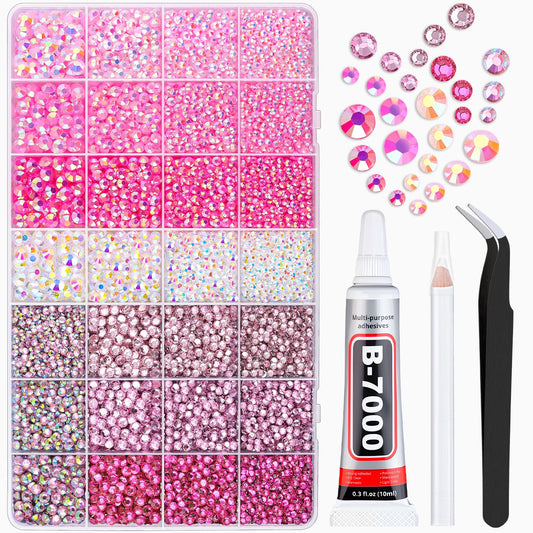 20000Pcs Pink Rhinestones for Bedazzling with 1Pcs B7000 Jewelry Glue, Resin Rhinestones for Crafting Crafts DIY, Bedazzler Kit Gems for Clothing Shoes Tumblers Nail Art Assorted Size 3/4/5/6mm-BrightBean Baby