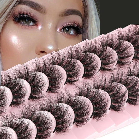 FANXITON Mink Lashes False Eyelashes Dramatic Full Mink Lashes Wispy 19 MM Natural Look 3D Fake Eyelashes 10 Pairs Pack-BrightBean Baby