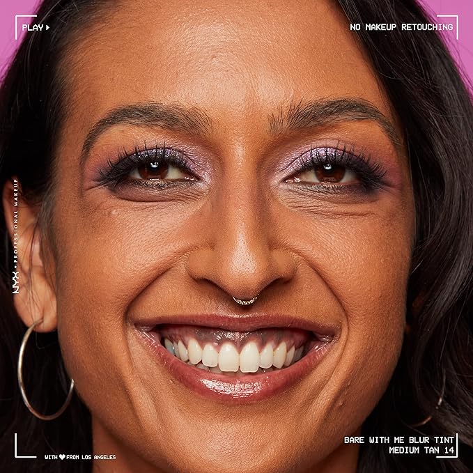 NYX PROFESSIONAL MAKEUP Bare With Me Blur Skin Tint Foundation Make Up with Matcha, Glycerin & Niacinamide - Medium Tan-BrightBean Baby