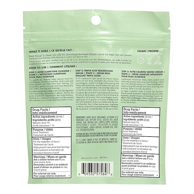 e.l.f. SKIN Blemish Breakthrough Blemish Control Basics Kit, Travel-Size Acne Skincare Routine, Cleanser, Serum & Moisturizer, Vegan & Cruelty-Free-BrightBean Baby