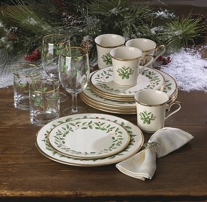 Lenox 897083 Holiday Dinnerware Salad Plates, Set of 4, Red & Green, Christmas, Hosting