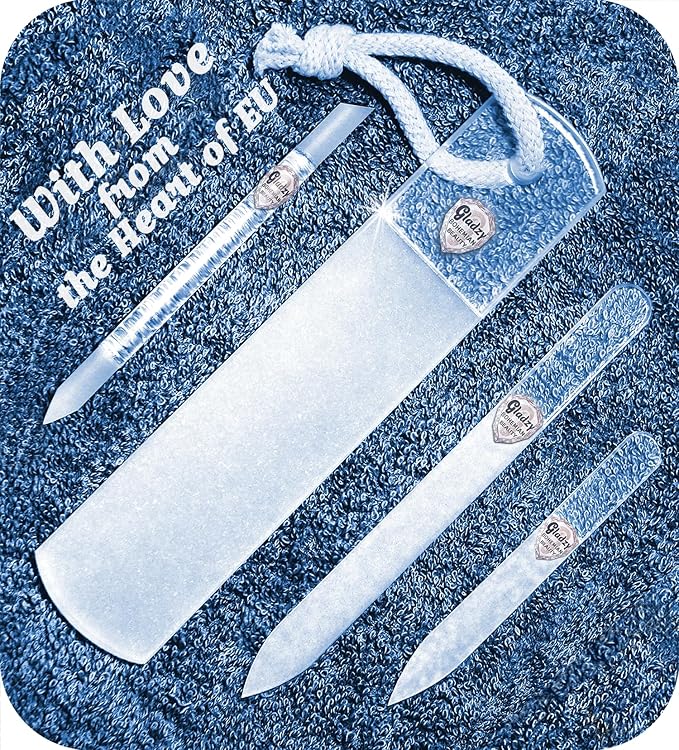 Genuine Czech Glass Nail File Set by GLADZY - Callus Remover Foot Rasp, Cuticle Pusher Manicure Stick, Double Sided Etched Different Grit Surface, Professional Nail Care Tool Kit, Made in EU-BrightBean Baby