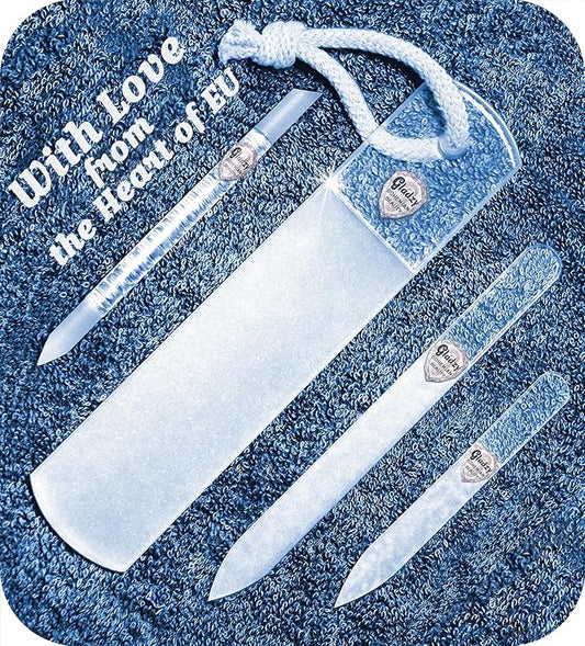 Genuine Czech Glass Nail File Set by GLADZY - Callus Remover Foot Rasp, Cuticle Pusher Manicure Stick, Double Sided Etched Different Grit Surface, Professional Nail Care Tool Kit, Made in EU-BrightBean Baby