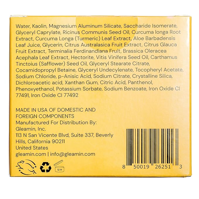 Gleamin Vitamin C Clay Mask for Dark Spots, Turmeric Clay Face Mask Skin Care, Deeply Cleanses & Refines Pores, Brightens Uneven Tone and Helps Improve Post-Blemish Scarring & Texture - 5 Oz-BrightBean Baby