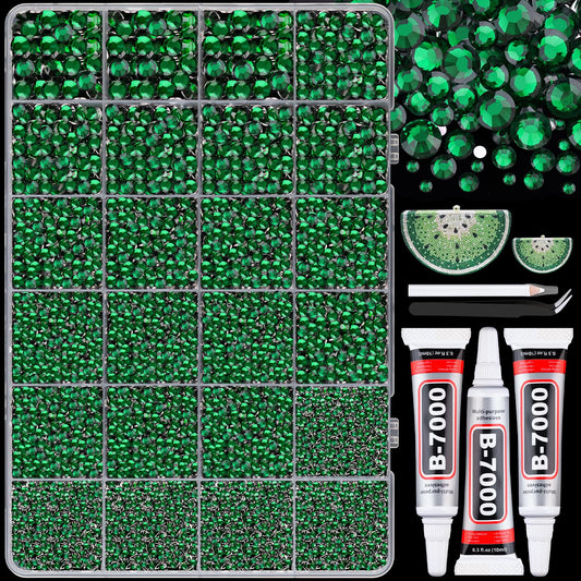 25000Pcs Resin Rhinestones with B7000 Jewelry Glue for Crafting, Dark Green 2-6mm Non Hotfix Flatback Gems, Bedazzling Crystal for DIY Crafts Clothing Tumblers Mugs Shoes Fabric Decor Nail Art-BrightBean Baby