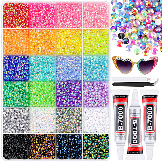 30000Pcs Resin Rhinestones for Bedazzling with B7000 Jewelry Glue, 3MM Colorful Gems Flatback Rhinestones for Crafting, Crystal for DIY Crafts Clothing Tumblers Mugs Shoes Fabric Decor Nail Art-BrightBean Baby