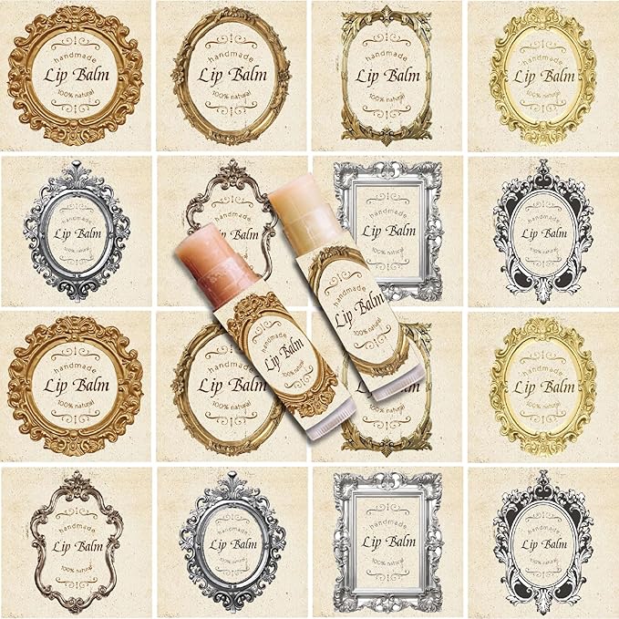 CRASPIRE 80Pcs 8 Styles Lip Balm Sticker Retro Photo Frame Self-Adhesive Homemade Lip Balm Labels Vintage Square DIY Label Stickers for Lip Balm Containers Cosmetics Lipsticks-BrightBean Baby