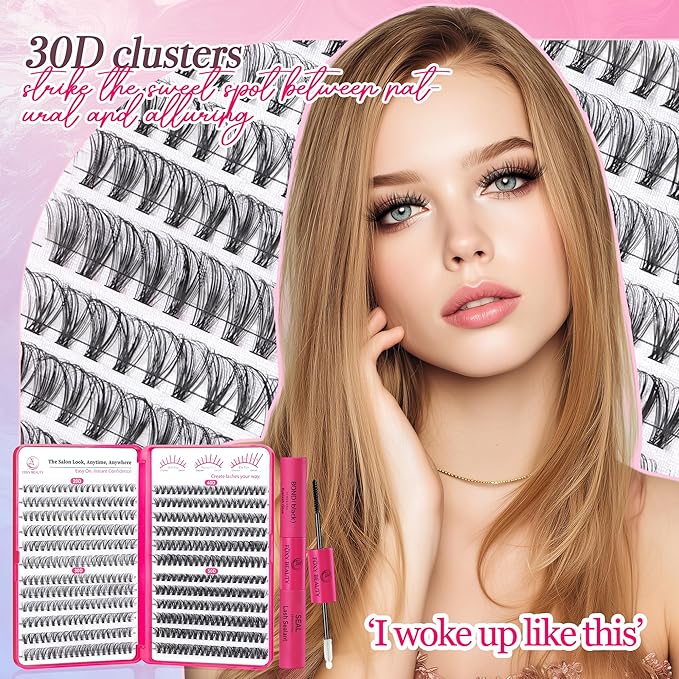 Waltz Lash Clusters Kit - Lash Clusters Lash Extension Kit with Bond and Seal Eyelash Cluster 20D30D40D50D-0.07D Cluster Eyelash Extensions Eyelash Extension Kit DIY at Home-BrightBean Baby