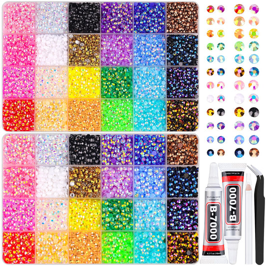 2 Boxes Jelly Rhinestones for Bedazzling, 19200Pcs 4mm & 5mm Multicolor Flatback Resin Gems for Crafting, Bedazzler Kit with 2Pcs 10ml B7000 Jewelry Glue for DIY Crafts Book Fabric Decor Nail Art-BrightBean Baby