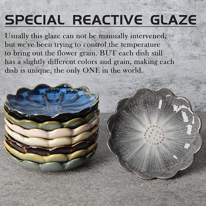 Ceramic Dipping Bowls Set of 8, 3 oz Sauce Cups, Chrysanthemum Round Small Side Dish for Sushi, Tomato, Soy Sauce, Condiment Finger Bowls