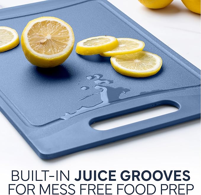 COOK WITH COLOR Non-Slip Cutting Board Set – Kitchen Essentials with Easy Grip Handle for Meat, Veggies, and Fruits, 3 Cutting Boards, Blue and White Marble