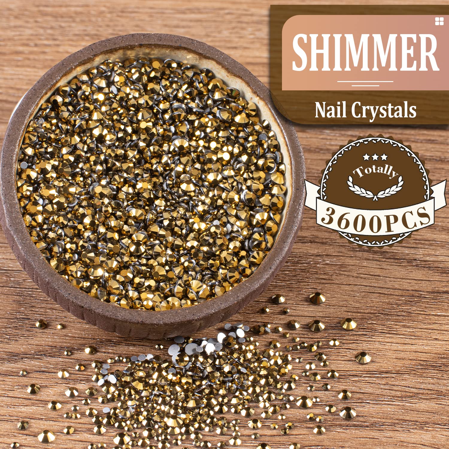 3600pcs Glass Mineral Gold Nail Rhinestones 6 Sizes(1.8/2/2.4/2.8/3/4mm) Flatback Crystal Nail Charms Jewels Decoration for Nail Art and Crafting, Tweezer and Pickup Pen included-BrightBean Baby