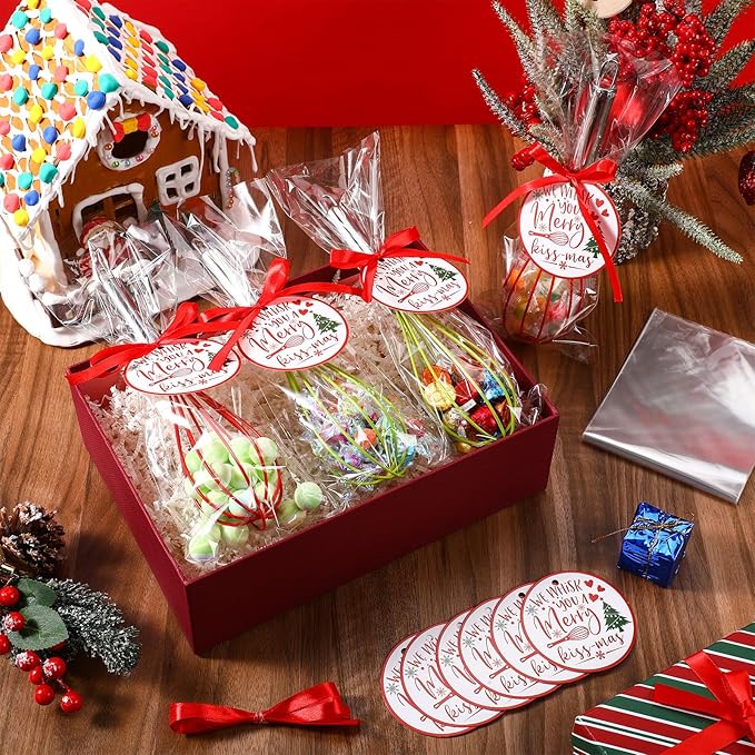 6 Sets 8 Inch Christmas Whisks Gifts DIY Fillable Christmas Tree Ornaments Xmas Colored Silicone Whisks for Cooking Heat Resistant Egg Beaters with Card Rope Bag for Candy Holder