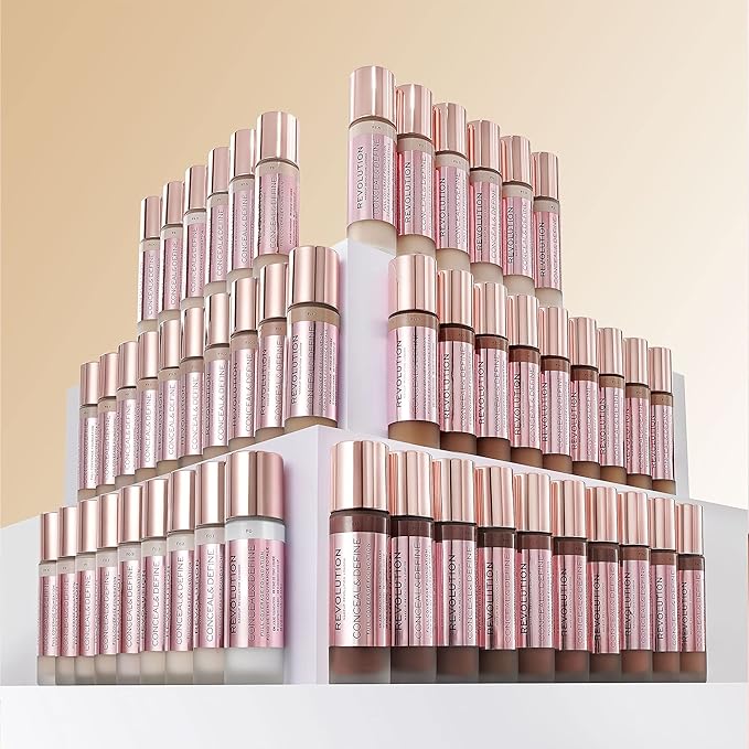 Revolution Beauty, Conceal & Define Foundation, Full Coverage, Long-Lasting Matte Finish, Vegan & Cruelty Free, F1 Fair Skin Tones, 0.8 Fl. Oz.-BrightBean Baby