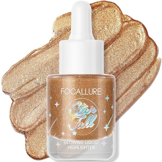 FOCALLURE Starfall Glowing Liquid Highlighter, Shimmering Body Oil, Non-Sticky Shimmer Liquid Luminizer, Non-Greasy, Face & Body Glitter Makeup for Costumes, Cosplay, Rave Festival, BRONZE CRAZE-BrightBean Baby