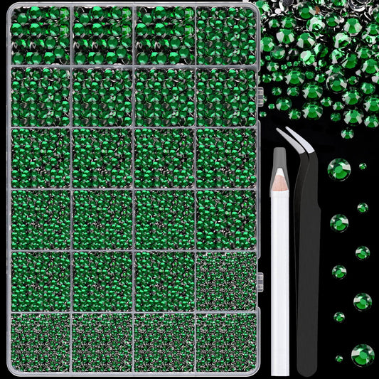 25000Pcs Resin Rhinestones for Crafting, Emerald Green 2-6mm Mixed Sizes Non Hotfix Flatback Gems, Bedazzling Crystal for DIY Crafts Clothing Tumblers Mugs Shoes Fabric Nail Art-BrightBean Baby