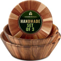 Wooden Bowls, Wooden Salad Bowl Set of 3 - Round Design Large Salad Bowl Set for Serving, Handmade, Durable and Stylish Natural Wood Dining Accessory by Woodenhouse