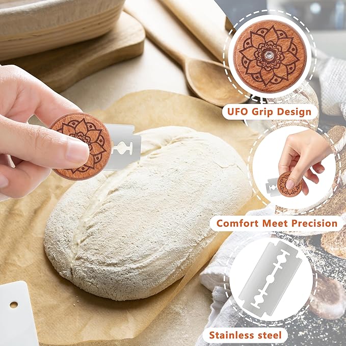 UFO Bread Lame Cutter for Homemade Sourdough,Bread Scorer Tool for Sourdough with 5 Blades and Storage Cover,Slashing Tool Bread Cutting Knife for Artisan Bread and Baguette Makers,Lotus