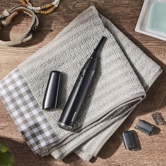 Panasonic Facial Hair Trimmer for Sensitive Skin, Unisex Detailer with Flexible Head, Gentle on Acne, Includes 2 Eyebrow Attachments, Wet/Dry - ER-GM40-K (Black)-BrightBean Baby