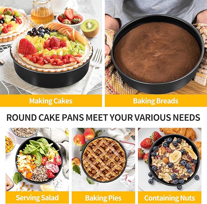 P&P CHEF Cake Pan Set of 3, Non-Stick Round Baking Cake Pans Tins for Tier Smash Cakes, Non-Toxic & Solid, Stainless Steel Core & Leak-Proof, 6 Inch