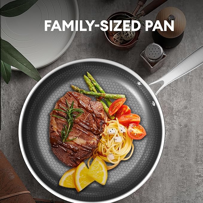 COOKING KING 12 Inch Stainless Steel Pan - Hybrid Nonstick Frying Pan Skillet