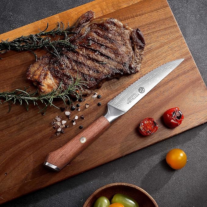 YOTSUBA Steak Knives Set of 6, 4.5 Inch Steak Knife Set, Razor-Sharp High-Carbon Stainless Steel Kitchen Steak Knife with Ergonomic Wood Handle, Dinner Knives with Gift Box